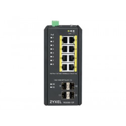 Zyxel RGS200-12P - Přepínač - řízený - 8 x 10 100 1000 (PoE+) + 4 x SFP - Lze montovat do rozvaděče, lze montovat na konzolu DIN - PoE+ (240 W) - DC napájení