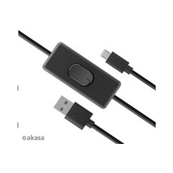 AKASA kabel USB-A 2.0 na Micro-B, napájecí kabel se switchem (pro Raspberry Pi 3 2 1 Zero), 1.5m