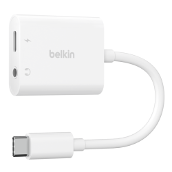 Belkin USB-C adaptér rozdvojka 1x USB-C M 1x USB-C F napájení 60W + 1x 3,5mm jack, bílá