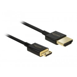 Delock Slim High Quality - Kabel HDMI s ethernetem - mini HDMI s piny (male) do HDMI s piny (male) - 25 cm - trojnásobně stíněná kroucená dvoulinka - černá - podporuje 4K