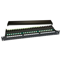 XtendLan Patch panel 19" 1U, 24 portů krytky RJ-45, UTP Cat6, černá barva, LSA