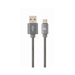 GEMBIRD Kabel USB 2.0 AM na Type-C kabel (AM CM), 2m, metalická spirála, šedý, blister, PREMIUM QUALITY