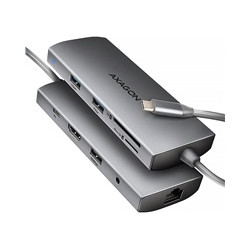 AXAGON HMC-8HLSA, USB 5Gbps hub, 3x USB-A, HDMI 4k 60Hz, RJ-45 GLAN, SD microSD, audio, PD 100W, kabel USB-C 20cm