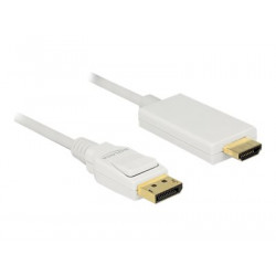 Delock - Kabel adaptéru - DisplayPort s piny (male) do HDMI s piny (male) - 3 m - trojnásobně stíněný - bílá - pasivní, podporuje 4K