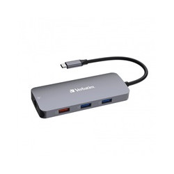 VERBATIM Hub USB-C Pro Multiport 9 Port, 3x USB 3.2, 2x USB-C, HDMI, RJ45, microSD SD, šedá