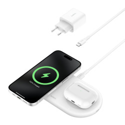 Belkin BOOST CHARGE™ PRO Qi2 2v1 Magnetická nabíjecí podložka pro iPhone AirPods, bílá