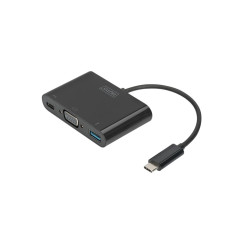 DIGITUS Adaptér USB typu C Multiport na VGA 1x VGA, 1x USB-C (PD), 1x USB 3.0, černý