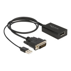 Delock - Kabel adaptéru - DVI-D, USB (pouze napájení) (M) do DisplayPort (F) - DisplayPort 1.2 - 50 cm - podpora 4K30Hz - černá
