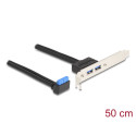 Delock Záslepka slotu z 1 x pinového zásuvkového konektoru rozhraní USB 5 Gbps, 90°, pravoúhlý, na 2 x zásuvky USB 5 Gbps Typ-A, 50 cm