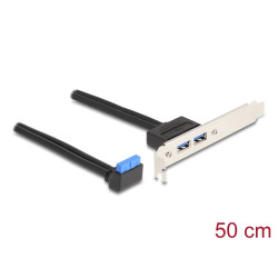 Delock Záslepka slotu z 1 x pinového zásuvkového konektoru rozhraní USB 5 Gbps, 90°, pravoúhlý, na 2 x zásuvky USB 5 Gbps Typ-A, 50 cm