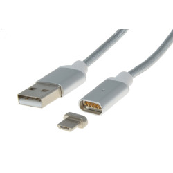 PremiumCord Magnetický micro USB 2.0, A-B nabíjecí a datový kabel 1m, stříbrný