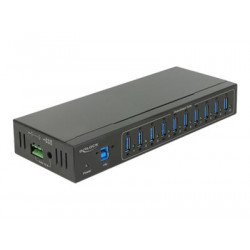 Delock External Industry Hub 10 x USB 3.0 Type-A with 20 kV ESD protection - Rozbočovač - 10 x SuperSpeed USB 3.0 - lze montovat na konzolu DIN, pro připevnění na zeď - DC napájení