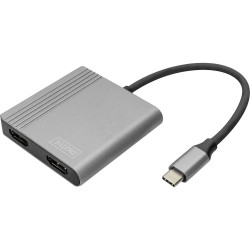DIGITUS Adaptér USB-C - 2x HDMI, 18 cm 4K 30Hz, stříbrný, hliníkový kryt