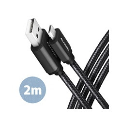 AXAGON BUMM-AM20AB, HQ kabel Micro USB - USB-A, 2m, USB 2.0, 2.4A, ALU, oplet, černý