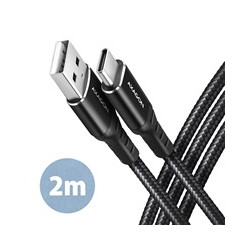 AXAGON BUCM-AM20AB, HQ kabel USB-C - USB-A, 2m, USB 2.0, 3A, ALU, oplet, černý