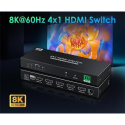 PremiumCord HDMI switch 4:1 s podporou rozlišení 8K@60Hz,4K@120Hz, 1080P, HDR, s ovládáním tlačítkem a dálkovým ovladače