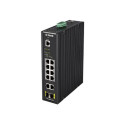 D-Link DIS 200G-12PS - Přepínač - řízený - 10 x 10 100 1000 (8 PoE+) + 2 x SFP - lze montovat na konzolu DIN, pro připevnění na zeď - PoE+ (240 W) - AC 120 230 V DC 46 - 54 V