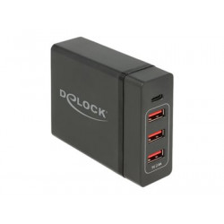 Delock USB Charger 1 x USB Type-C PD + 3 x USB Type-A 60 W - Síťový adaptér - AC 100-240 V - 60 Watt - výstupní konektory: 4 - černá