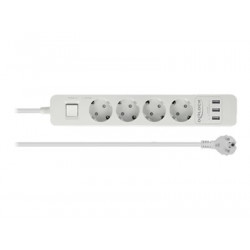 Delock Extension Socket - Napájecí pásek - AC 250 V - 4000 Watt - vstup: CEE 7 7 - výstupní konektory: 4 (3 x USB typ A, 4 x CEE 7 3) - 1.5 m cord - bílá