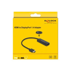 Delock - High Speed - video adaptér - HDMI, Micro-USB typ B (pouze napájení) s piny (male) do DisplayPort se zdířkami (female) - 18 cm - černá - podpora 8K30 Hz (7680 x 4320), podpora videa 3D, čipset Lontium LT6711GX