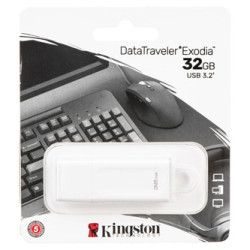 Kingston USB flash disk, USB 3.0, 32GB, DataTraveler Exodia, bila, DTX 32GB, USB A, s krytkou
