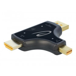 Delock 3 in 1 Monitor Adapter with HDMI DisplayPort mini DisplayPort in to HDMI out with 4K 60 Hz - Video audio adaptér - HDMI, DisplayPort, Mini DisplayPort s piny (male) do HDMI se zdířkami (female) - antracit - podporuje 4K