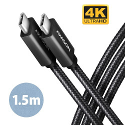 AXAGON BUCM32-CM15AB, SPEED+ kabel USB-C - USB-C, 1.5m, USB 20Gbps, PD 100W 5A, 4K HD, ALU, oplet, černý