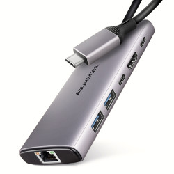 AXAGON HMC-6G2L, USB 10Gb s hub, 2x USB-A, 1x USB-C, HDMI 4k 60, RJ-45, PD 100W, kabel USB-C 15cm