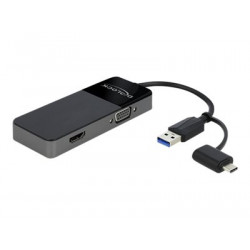 Delock Adapter USB 3.0 to 4K HDMI + VGA - Kabel adaptéru - USB typ A, USB-C s piny (male) do HD-15 (VGA), HDMI se zdířkami (female) - 12 cm - černá