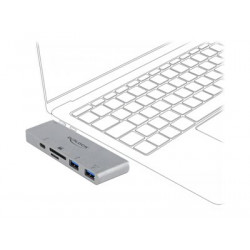 Delock 3 Port Hub and 2 Slot Card Reader for MacBook with PD 3.0 and retractable USB Type-C Connection - Rozbočovač - 2 x USB 3.2 Gen 1 + 1 x USB-C (napájení) - desktop