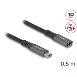 Delock Prodlužovací kabel USB 10 Gbps USB Type-C™ zástrčky na zásuvku PD 3.0 100 W 0,5 m šedá kovová