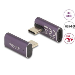 Delock USB Adaptér 40 Gbps USB Type-C™ PD 3.1 240 W samec na samice otočný pravoúhlý levý pravý 8K 60 Hz kovová