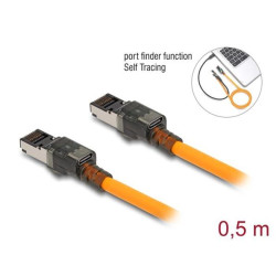 Delock Síťový kabel RJ45 s funkcí vyhledávání portů USB Type-C™, samosledovací, Cat.6A, S FTP, 0,5 m, oranžový
