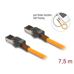 Delock Síťový kabel RJ45 s funkcí vyhledávání portů USB Type-C™, samosledovací, Cat.6A, S FTP, 7,5 m, oranžový