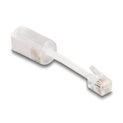 Delock Telefonní kabel ze zástrčky RJ10 na zásuvku RJ10, se spojovacím kabelem, 30 mm, průhledný bílý
