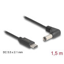 Delock Napájecí kabel z konektoru USB Type-C™ na stejnosměrný konektor 5,5 x 2,1 mm, pravoúhlý, 1,5 m