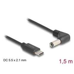 Delock Napájecí kabel z konektoru USB Type-C™ na stejnosměrný konektor 5,5 x 2,1 mm, pravoúhlý, 1,5 m