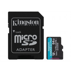Kingston Canvas Go! Plus - Paměťová karta flash (adaptér microSDXC na SD zahrnuto) - 64 GB - A2 Video Class V30 UHS-I U3 Class10 - microSDXC UHS-I