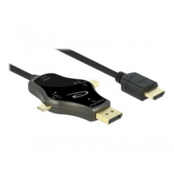 Delock 3 in 1 - Video adaptér - DisplayPort, Mini DisplayPort, USB-C s piny (male) do HDMI s piny (male) - 1.75 m - antracit - podporuje 4K