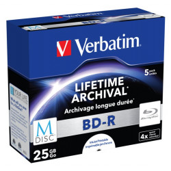 VERBATIM M-DISC BD-R Blu-Ray SL 25GB 4x Inkjet printable jewel 5pack