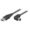 PremiumCord Kabel USB 2.0 A-B se zahnutým USB-B konektorem 90° 2m černý