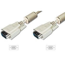 Digitus Připojovací kabel monitoru VGA, HD15 M M, 15 m, 3Coax 7C, 2xferit, be
