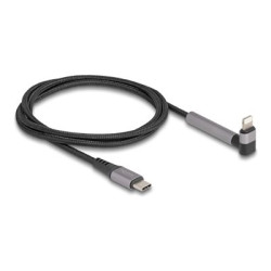 Delock - Kabel Lightning - 24 pin USB-C s piny (male) rovné do Lightning s piny (male) úhlový - 1.5 m - Certifikace MFI - šedočerná - Fast Charging, up to 480 Mbps, charge and sync