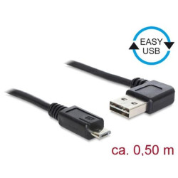 Delock Kabel EASY-USB 2.0 Typ-A samec pravoúhlý levý pravý USB 2.0 Typ Micro-B samec 0,5 m