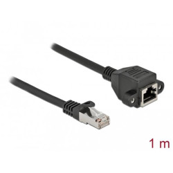 Delock Prodlužovací síťový kabel, ze zástrčky S FTP RJ45 na zásuvku RJ45, Cat.6A, délka 1 m, černý