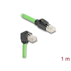 Delock Síťový kabel RJ45, Cat.6A zástrčky na zástrčky pravoúhlý dolů SF UTP vhodné pro řetězení PUR (TPU) 1 m zelený