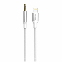 SWISSTEN AUDIO ADAPTÉR TEXTILE LIGHTNING (samec) 3,5 mm JACK (samec) 1,5 M BÍLÝ 
