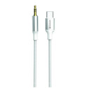 SWISSTEN AUDIO ADAPTÉR TEXTILE USB-C (samec) 3,5 mm JACK (samec) 1,5M BÍLÝ