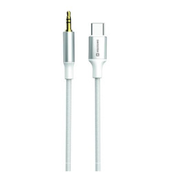 SWISSTEN AUDIO ADAPTÉR TEXTILE USB-C (samec) 3,5 mm JACK (samec) 1,5M BÍLÝ