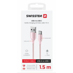 SWISSTEN DATOVÝ KABEL TEXTILE II USB USB-C 1,5 M RŮŽOVÝ